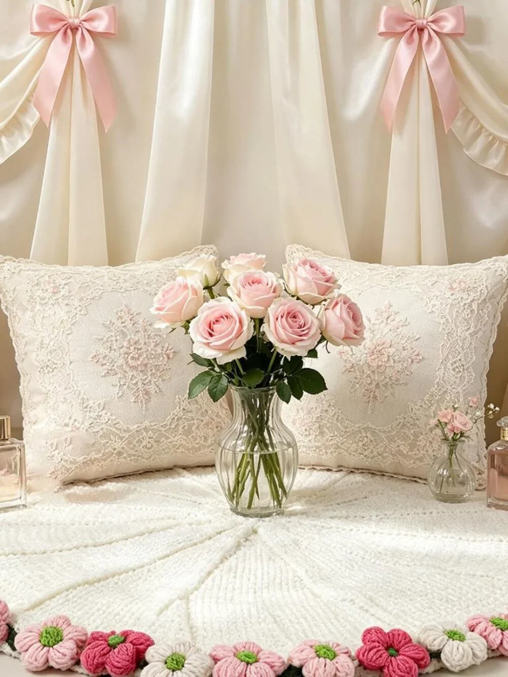 Crochet Flower Bouquet Throw Blanket   35.4 inch